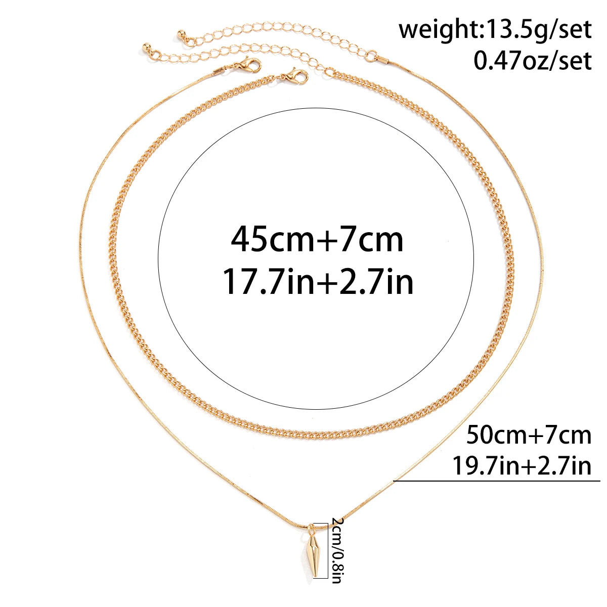 Men's Layered Cuban Link & Spike Pendant Necklace Set | Stainless Steel | Silver